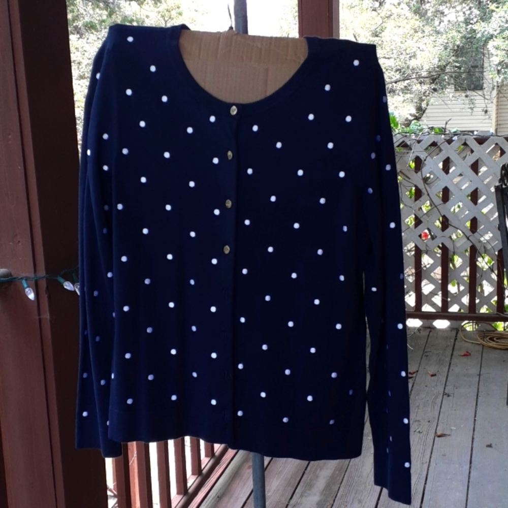 Nwot CHARTER CLUB XL Sweater 70% Rayon 30% Nylon Navy blue with white dots